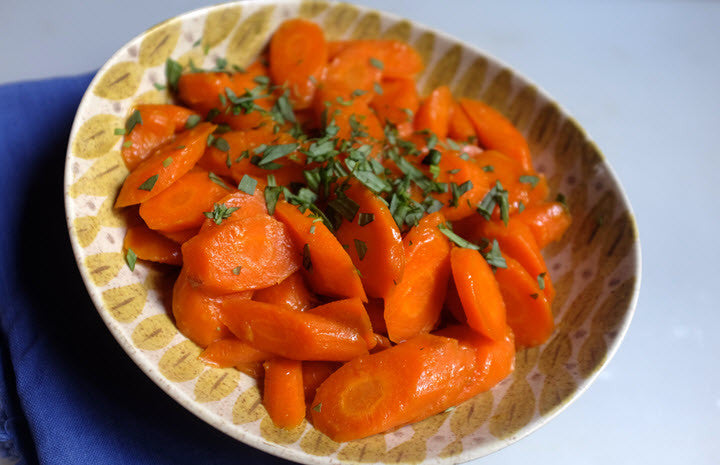 bowl of carrots glazed in maple