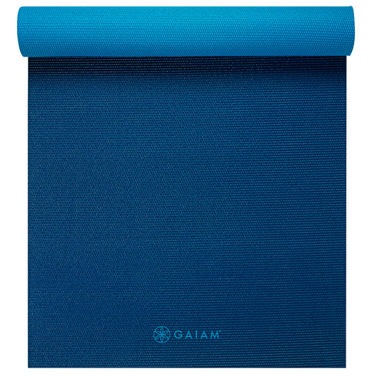 2-Color Reversible Yoga Mat (6mm) blue front top rolled