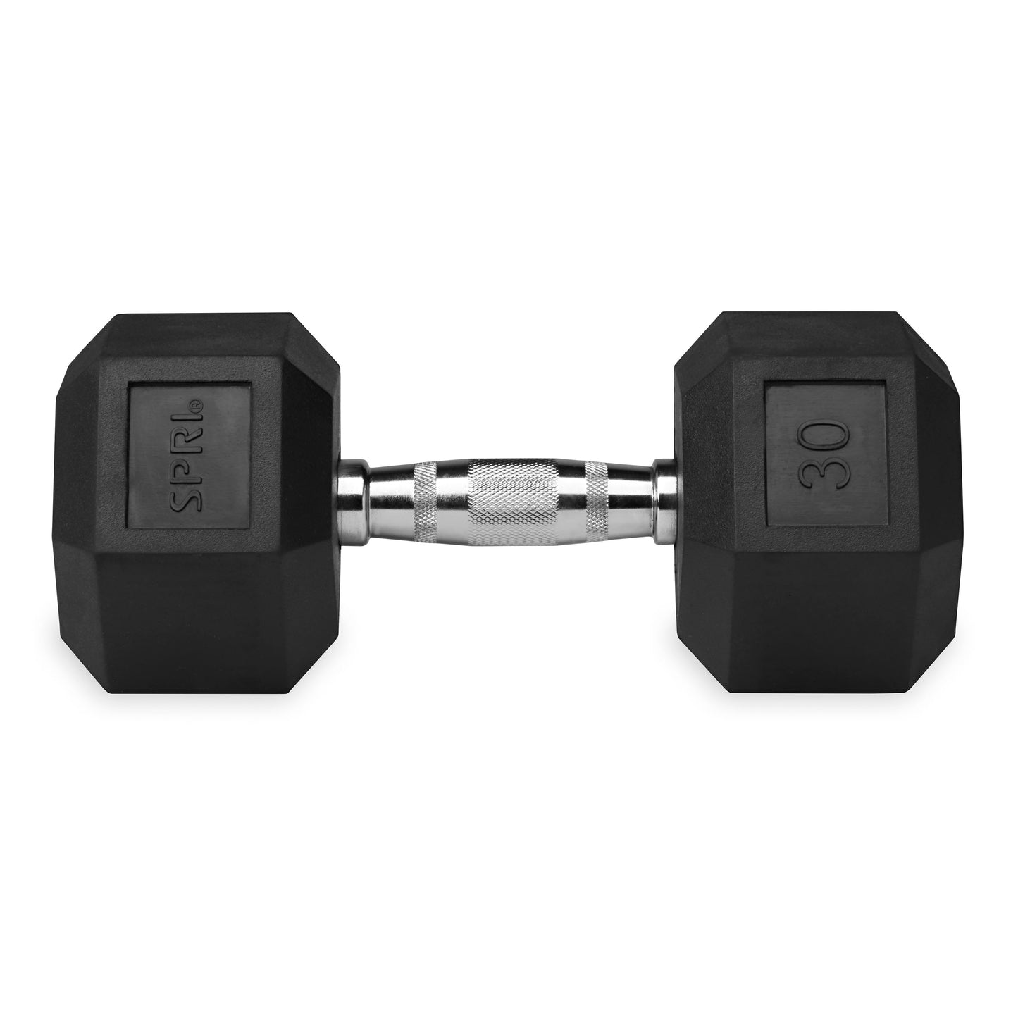 30lb six-sided single dumbbell side view