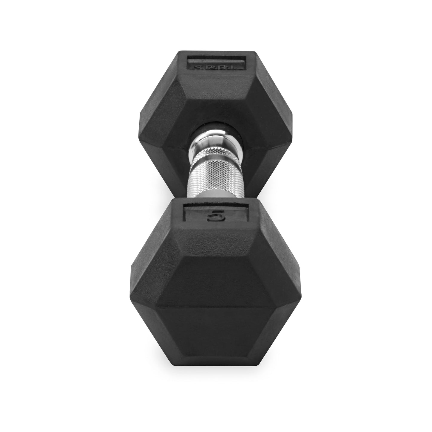 5lb six-sided dumbbell side view